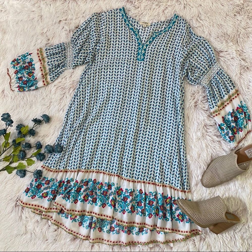Umgee Embroidered Border Peasant Dress Tunic